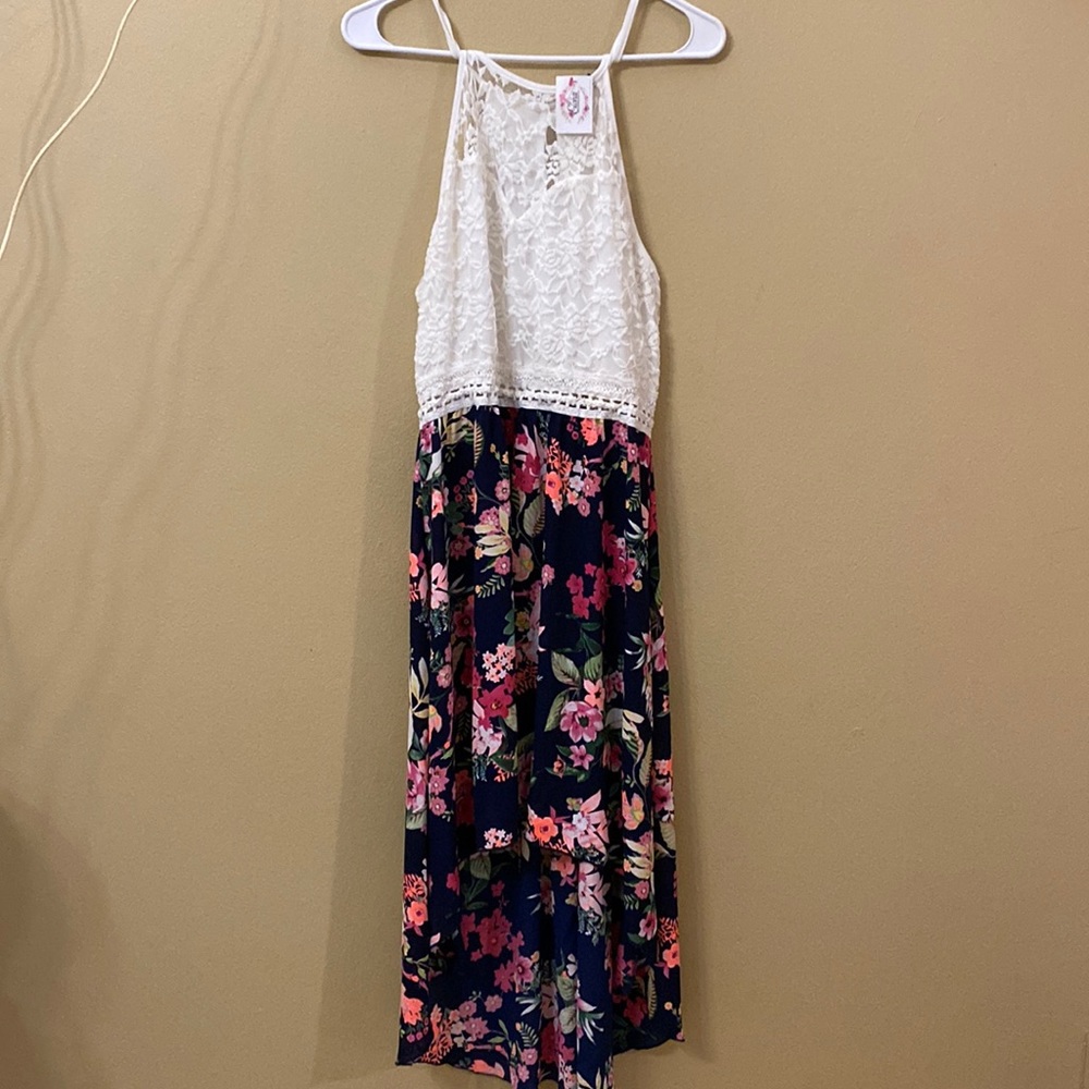 White and Floral high low halter top dress